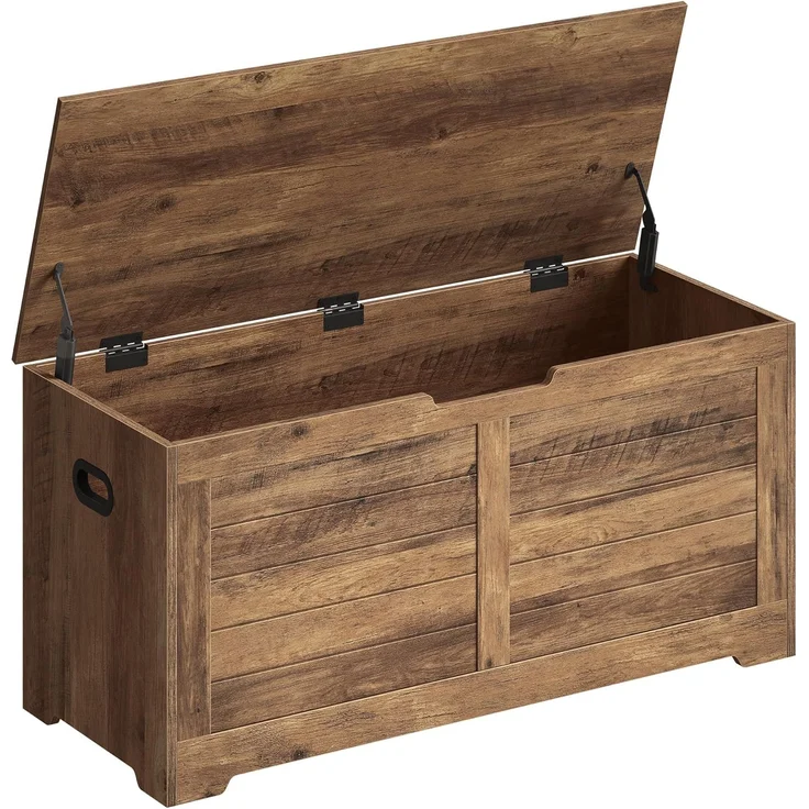 Vasagle Schuhbank, Sitzbank mit Stauraum, Sitztruhe mit 2 Sicherheitsscharnieren, Aufbewahrungsschrank, Landhausstil, 40 x 100 x 46 cm, für Flur, Schlafzimmer, Wohnzimmer, honigbraun LSB061K01