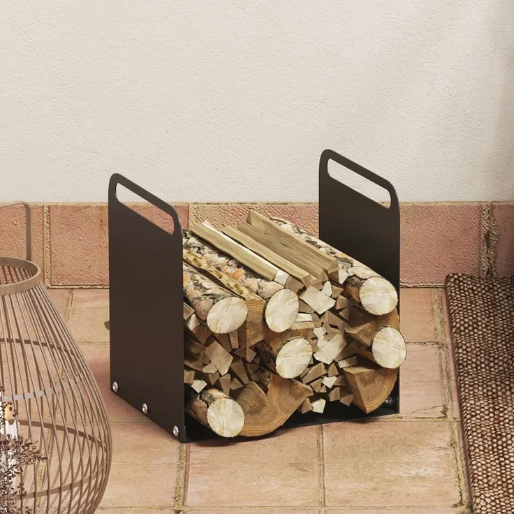 Outsunny Kaminholzregal mit Griffe, BxTxH:36.5x30x90 cm, (Feuerholzregal, 1-St, Brennholzregal), für Outdoor, Indoor, bis 30 kg, Stahl, Schwarz – Bild 8