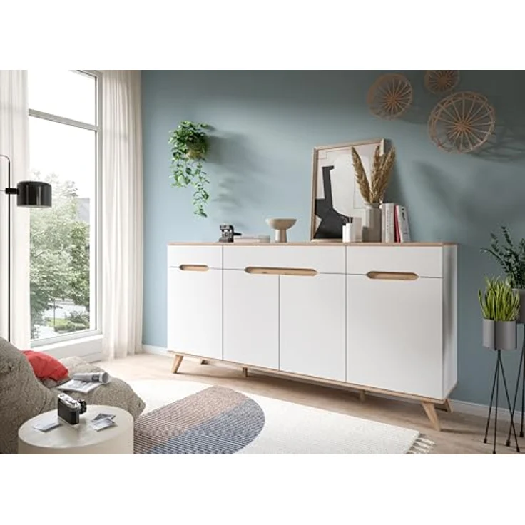 Xonox Sideboard, Weiß, Holzwerkstoff mit Glastüren, B/H/T: 185x95x40 cm, nachhaltig und elegant – Bild 2