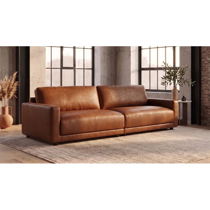 KAWOLA Sofa MARLIN 3-Sitzer Lederfaserstoff cognac 80 x 100 x 262 cm