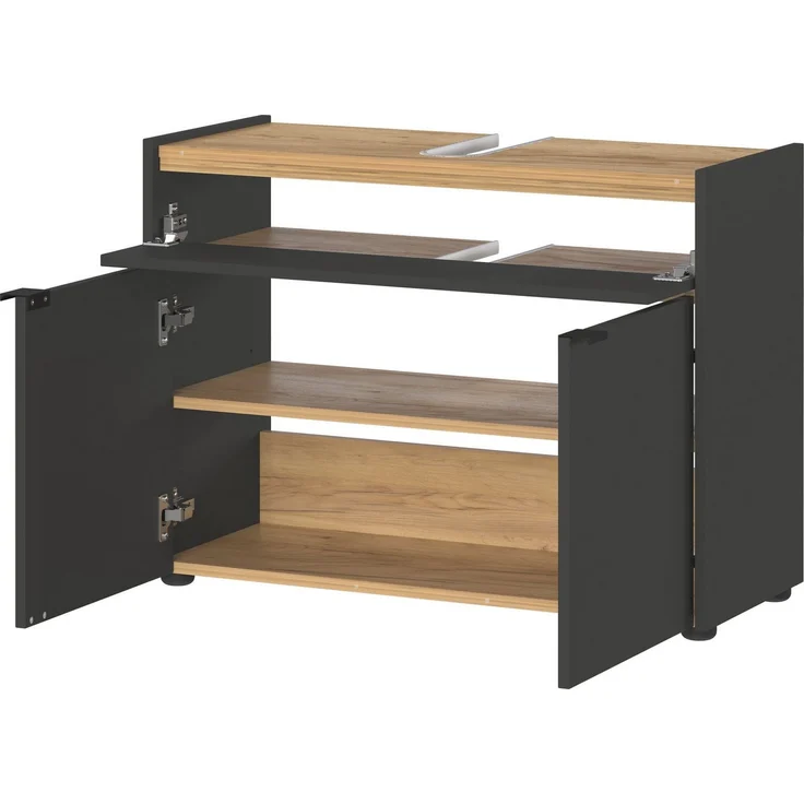 Germania Waschbeckenunterschrank 4497-549 GW-Forano, in Graphit/Navarra-Eiche-Nb, mit Siphonausschnitt, 80 x 60 x 34 cm (BxHxT) – Bild 3