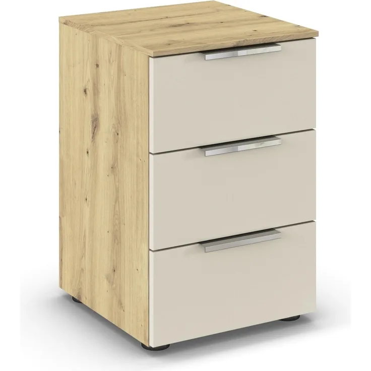 Rauch Möbel Flipp, Nachttisch für Schlafzimmer, Kinderzimmer, Wohnzimmer, Jugendzimmer, Flur, Garderobe, 3 Schubladen, mit Softclose-Funktion, Farbe Eiche Artisan, Holz/Beige, Breite 40 cm