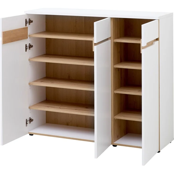 XORA 'MEMPHIS' Schuhkommode XL breit, Holznachbildung Weiß, 120 x 107 x 38 cm, mit Softclose – Bild 3