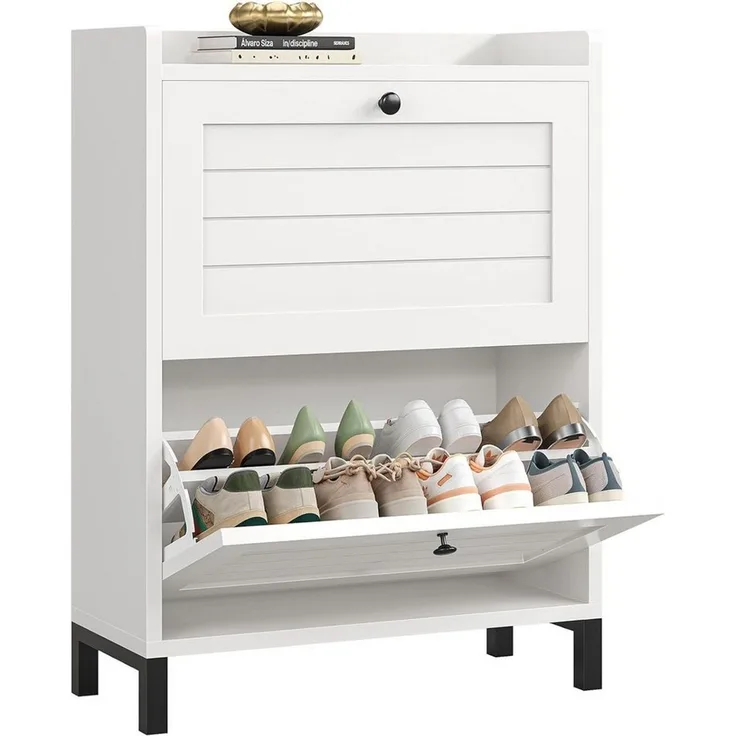 MSMASK Schuhschrank mit 2 Klappen, Verstellbare Böden für Flur, Eingangsbereich, Weiß (1-St) 30T x 80B x 90H cm, Weiß, Verstellbare Trennwände