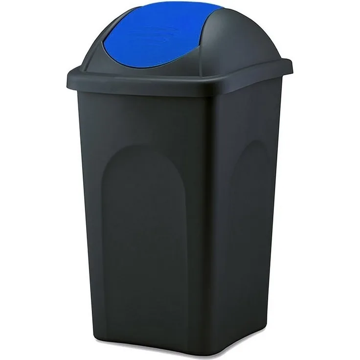 BigDean Mülleimer 60 L XL schwarz Blau Schwingdeckel Müllsammler Abfalleimer Mülltonne