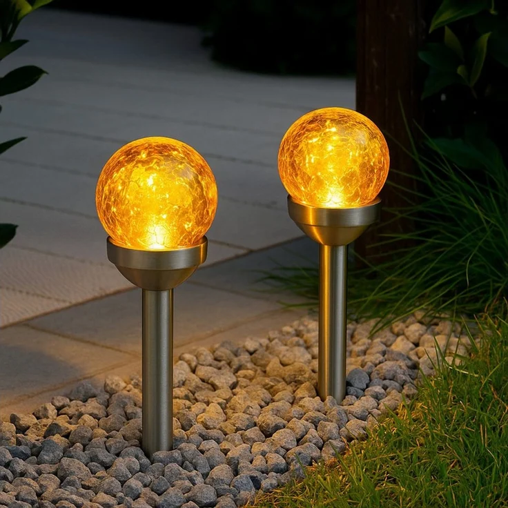 Solarleuchten Roma BUVTEC 2er Set, chrom/amber – Bild 3