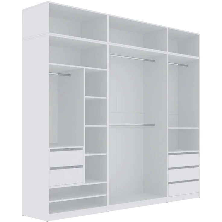 Marmex Möbel Tres Set-D/N (B) Eckeinbauschrank mit Regalen, Schubladen und Kleiderstangen, offener Kleiderschrank system mit Aufsatz, laminierte Spanplatte, weiß 111/190x246x51 cm – Bild 2