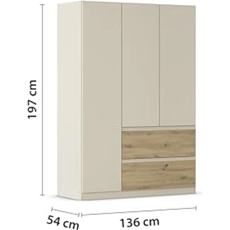 rauch Drehtürenschrank Kleiderschrank Schrank Garderobe COSTA in den Breiten 91/136/181 cm (in 3 Ausstattungen BASIC/CLASSIC/PREMIUM) viel Platz, grifflose Front und Push-to-Open Funktion MADE IN GERMANY – Bild 3