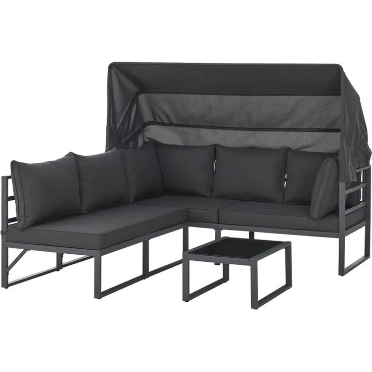 SVITA Gartenlounge-Set MAUI, (4-tlg), Outdoor-Möbelset mit Dach, Stahlgestell, Grau