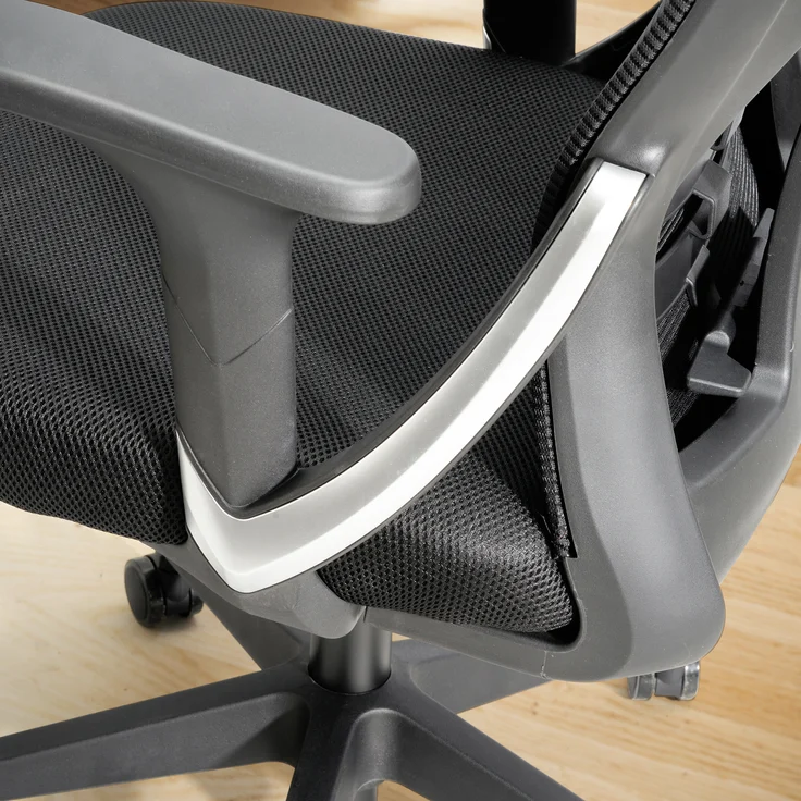FineBuy Bürostuhl Mesh-Bezug Schreibtischstuhl bis 120 kg, Drehstuhl höhenverstellbar mit Lendenwirbelstütze, Stoff-Schreibtischsessel ergonomisch mit Armlehnen & Wippfunktion – Bild 5