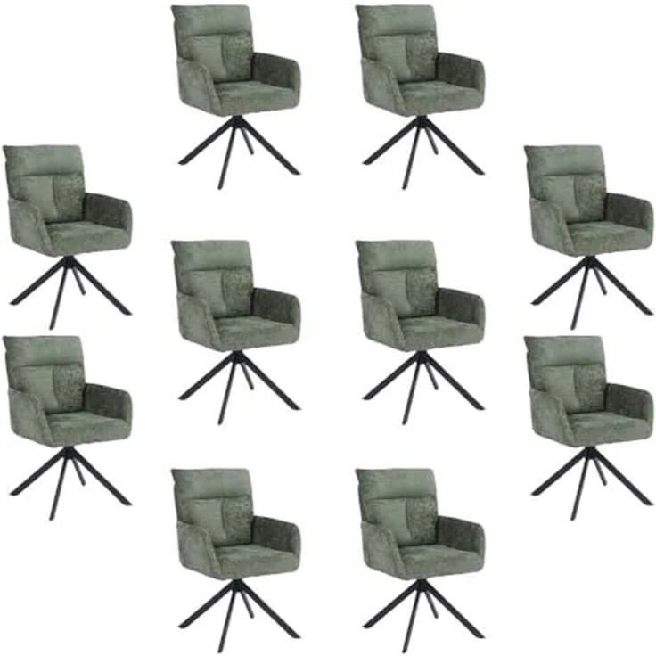HOME DELUXE Esszimmerstuhl mit Armlehne ALUNA Chenille - 10er Set Grün – Bild 1