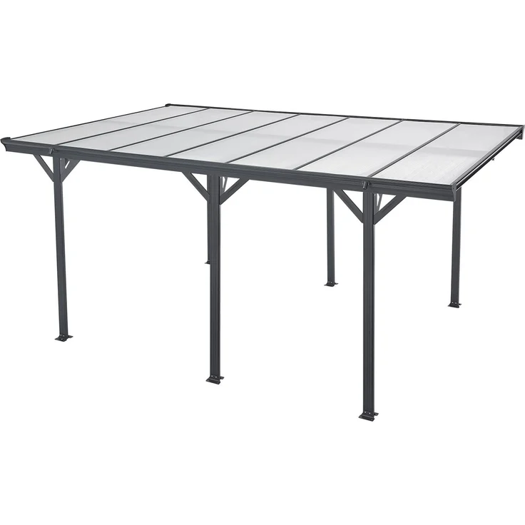 Juskys Carport mit Flachdach 5x3 m - Überdachung aus Aluminium mit Doppelstegplatten - Unterstand für Autos - freistehende Montage - Dunkelgrau – Bild 9