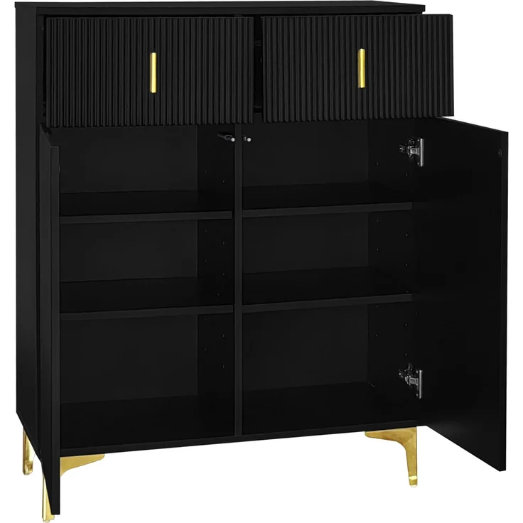 DESVIAE Sideboard mit 2 Schubladen und verstellbaren Einlegeböden, 83x101x35 cm, Spanplatte, Schwarz – Bild 4