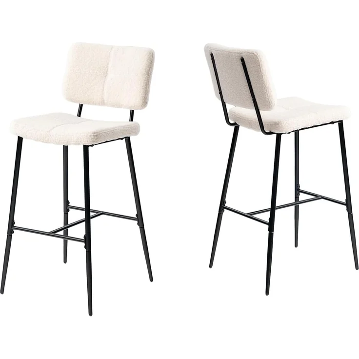 MEUBLE COSY Barhocker 2er Set Barstuhl Sitzhöhe 75 cm mit Lehne und Fußstütze aus Bouclé-Stoff Tresenhocker Bistrohocker für Bar Bistro Café Küche, Industriell, Beige