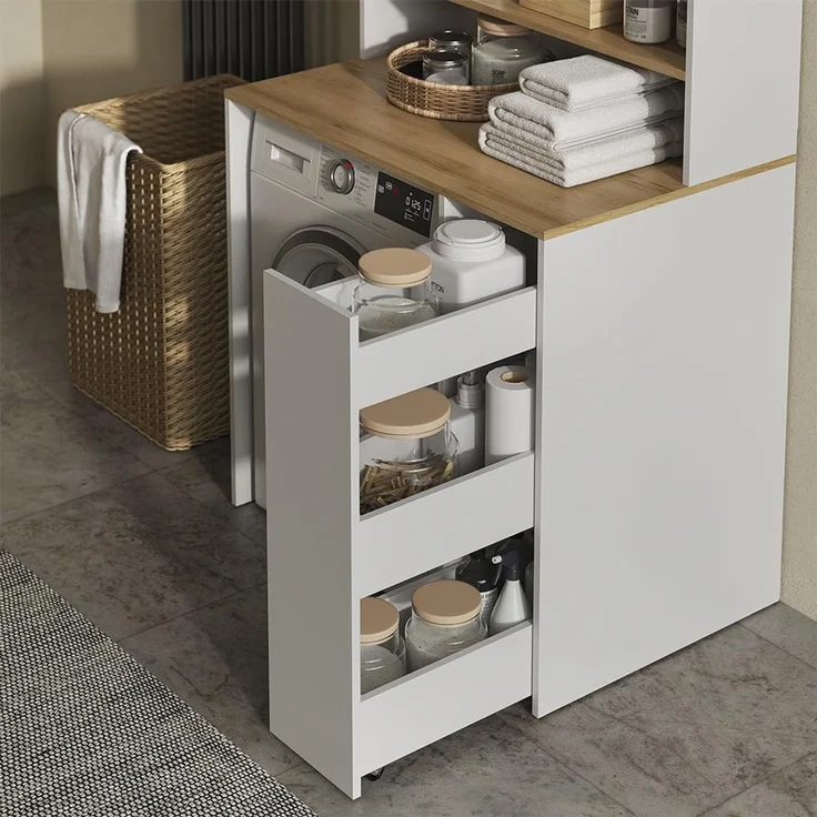 Waschmaschinenschrank Viktor Weiß/Artisan-Eiche 93.6 x 88.2 cm 2 Teile mit Rollregal Vicco – Bild 4