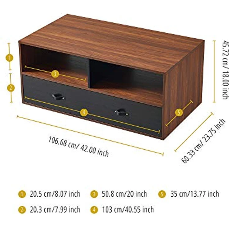Teamson Home Henry Couchtisch, Braun, Holzwerkstoff, 60.3x45.7x45.7 cm, mit großer Tischfläche und Schublade – Bild 3