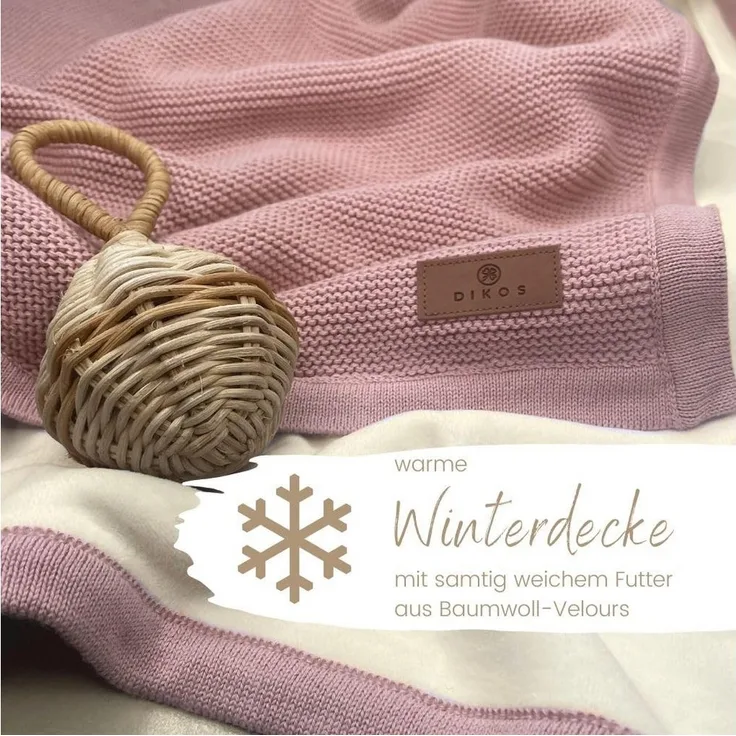 Babydecke Winterdecke Neugeborene Altrosa, Grau Baumwolle/Velours OEKO-TEX®, DIKOS, PREMIUM Baby Kinderwagendecke Winter, mit Bordüre, warm, kuschelweich