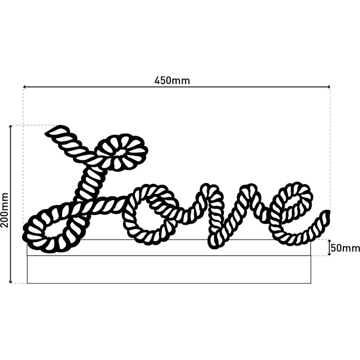 LED-Deko-Tischleuchte, Hanfseil, Love, weiß, L 45 cm – Bild 6