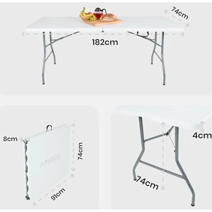 Arebos Klapptisch 182 x 74 x 74 cm Campingtisch Partytisch Gartentisch Buffettisch – Bild 2