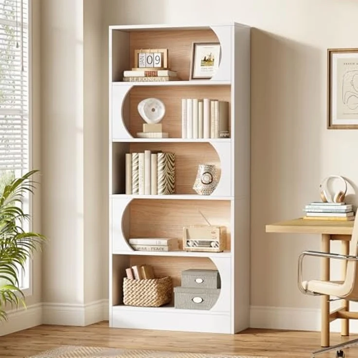 LITTLE TREE 70,8-Zoll Modernes Bücherregal, 5-stufiges freistehendes hohes weißes Bücherregal, großes offenes Bücherregal mit Stauraum, großes Bücherregal für Büro, Zuhause oder Klassenzimmer – Bild 4