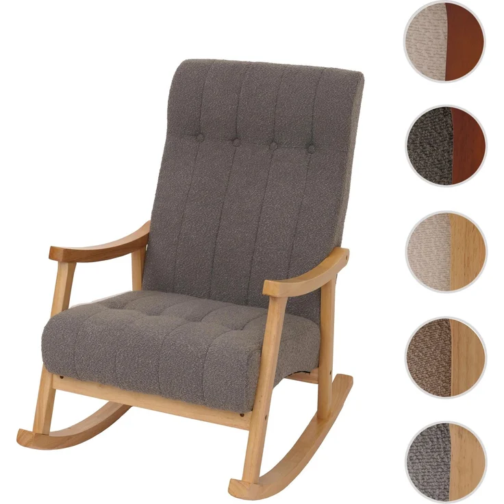 Schaukelstuhl HWC-K10, Relaxsessel, Holz FSC® Stoff/Textil Bouclé (450g/m²) ~ dunkelgrau, Gestell natur – Bild 10