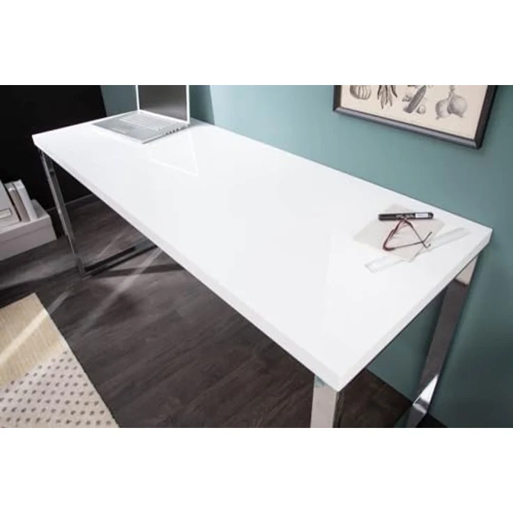 riess-ambiente Schreibtisch WHITE DESK 160cm weiß / silber, Arbeitszimmer · Hochglanz · Modern Design · Metall · Home Office – Bild 6