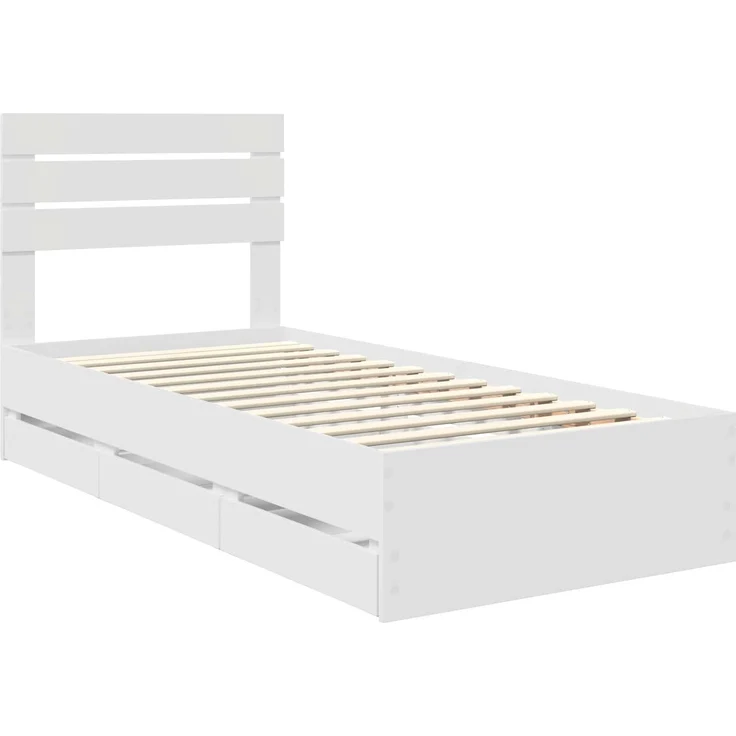 vidaXL Bettrahmen mit Schubladen Weiß 75x190 cm Ingenieurs Holz 3411539 – Bild 3