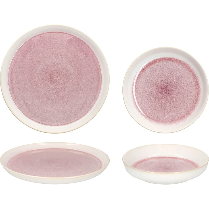 12tlg Tafelservice Reactive Glaze Paris 6 Pers. Speiseteller Suppenteller Pink – Bild 5