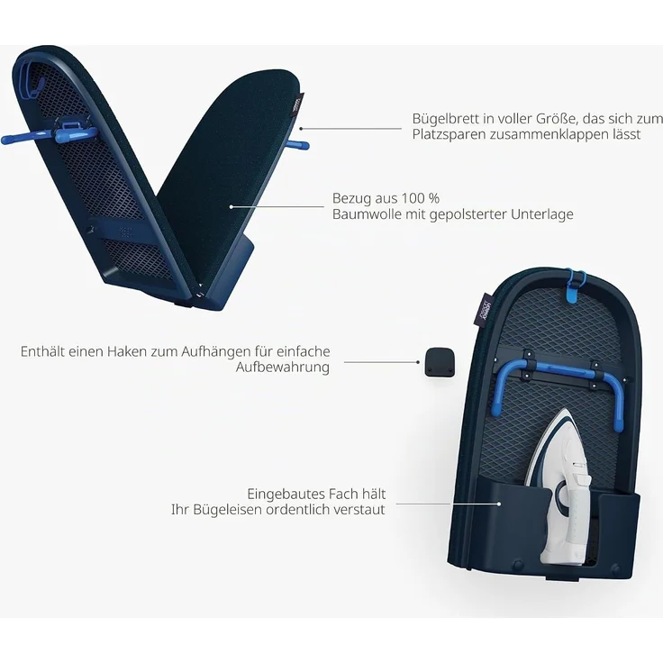 Joseph Joseph Pocket Max Plus Tischbügelbrett, 110cm Bügelfläche, Faltbares Mini-Bügelbrett mit Aufhängehaken – Bild 5