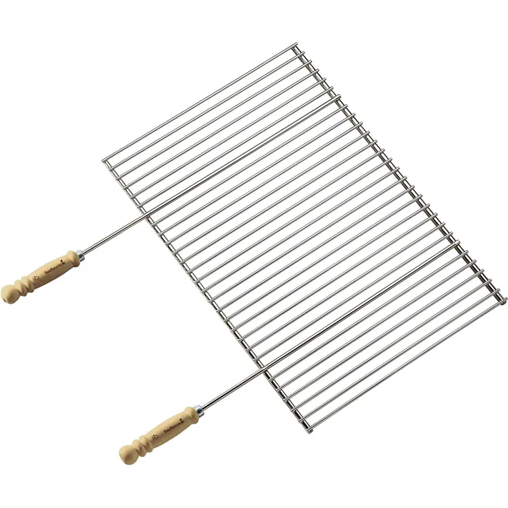 Barbecook Grillrost verchromt mit Holz-Griffe eckig Edelstahl Grill-Zubehör Grillfläche 58.5 breit 40-cm tief, silber