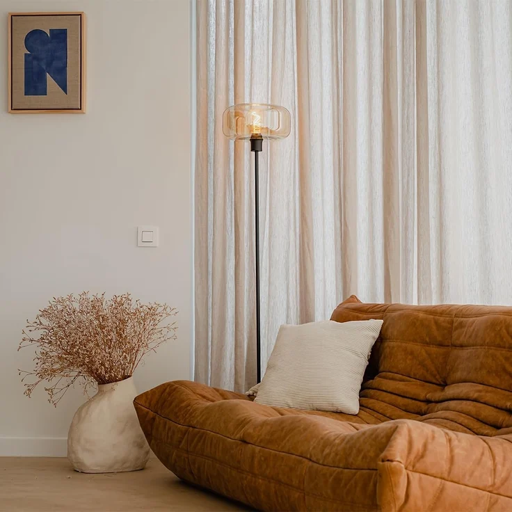 Qazqa Stehlampe Bizle, ohne Leuchtmittel, E27, Beige, Art Deco, Glas, 1-flammig – Bild 2