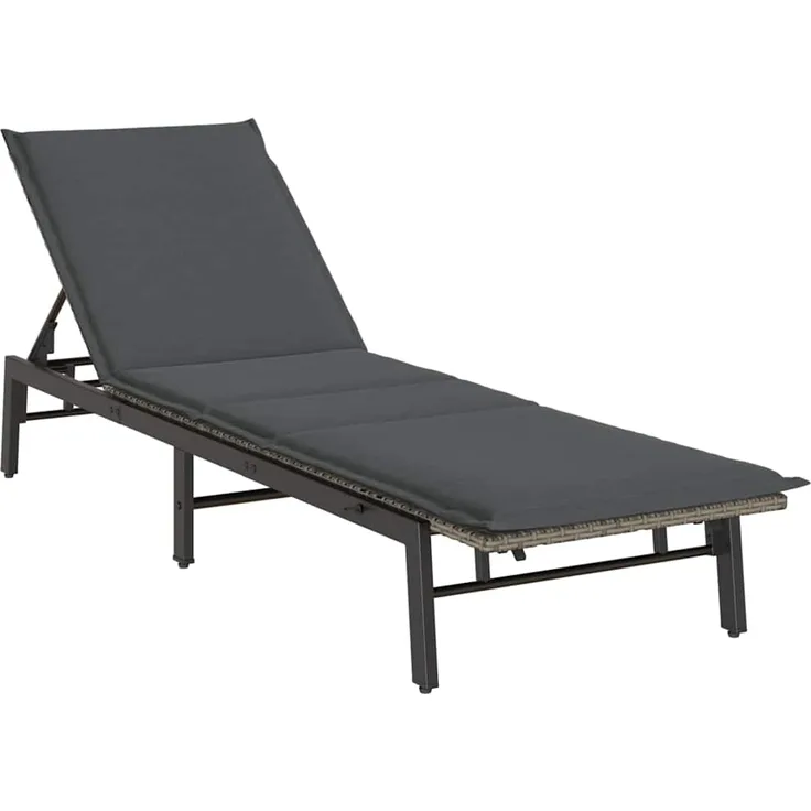 vidaXL Sonnenliege mit Auflage Grau Poly Rattan 4104081