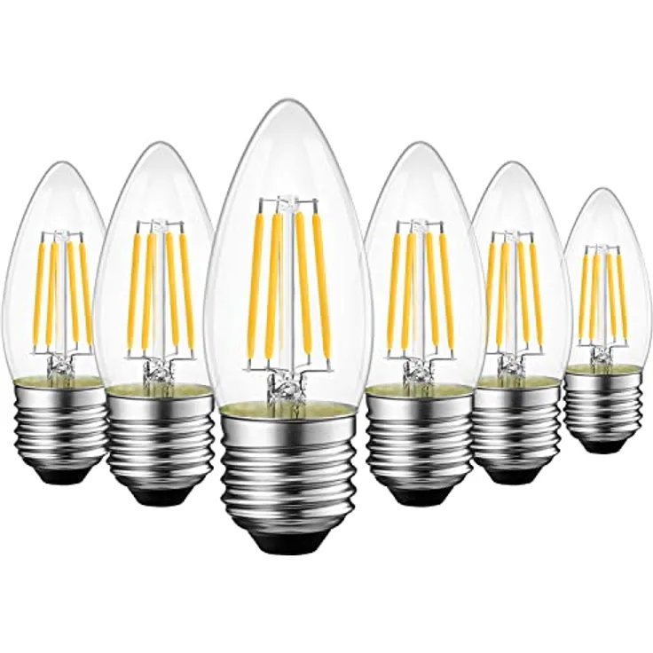 LVWIT 4W E27 Filament LED Glühfaden C35, 2700K Warmweiß, Ersatz für 40W Glühlampe, ultrahell 470 lm, nicht dimmbar, Rustikalampe in Kerzenform, Filamentstil klar (6er Pack)