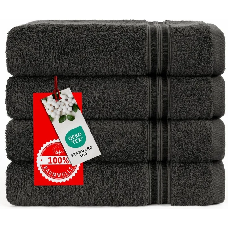 Hammetex 4er Badetuch Set, 100% Baumwolle Premium Qualität Groß 50x100 cm Handtuch, Weich Saugstark Schnell Trocknendes Händehandtuch, Anthrazit – Bild 3