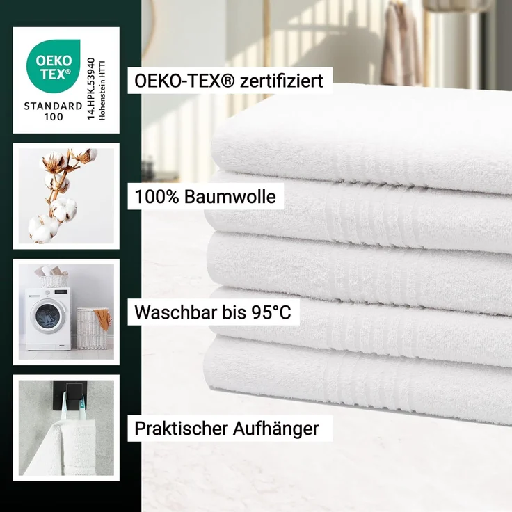 ZOLLNER Saunatuch 5er Set, Baumwolle, 70x180 cm, weiß – Bild 3