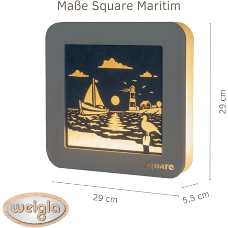 Weigla LED Dekolicht Square Standbild Maritim, Batterie & Timer, WEIẞ-BLAU, LED fest integriert, Neutralweiß, Erzgebirge garantiert, maritime Deko Innen, Dekolampe – Bild 3