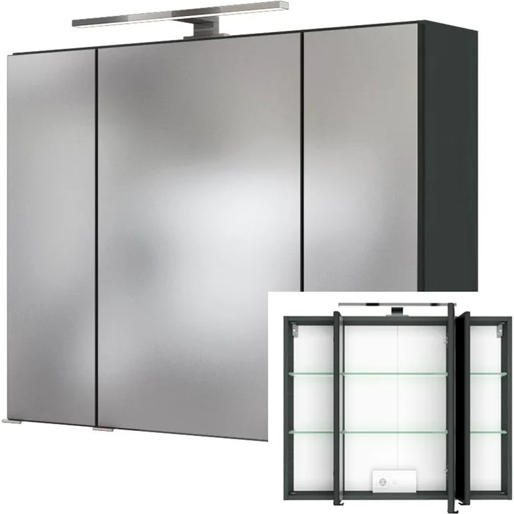 3D Spiegelschrank 80 cm in Graphitgrau LAURIA-03 inkl. LED Beleuchtung, BxHxT: ca. 80 x 64 x 20 cm