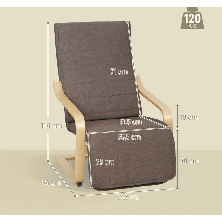 HOMCOM Relaxsessel Polstersessel mit Leinenoptik Sessel (Set, 1-St, Lesesessel), 5-fach verstellbare Fußstütze, abnehmbare Bezüge – Bild 3