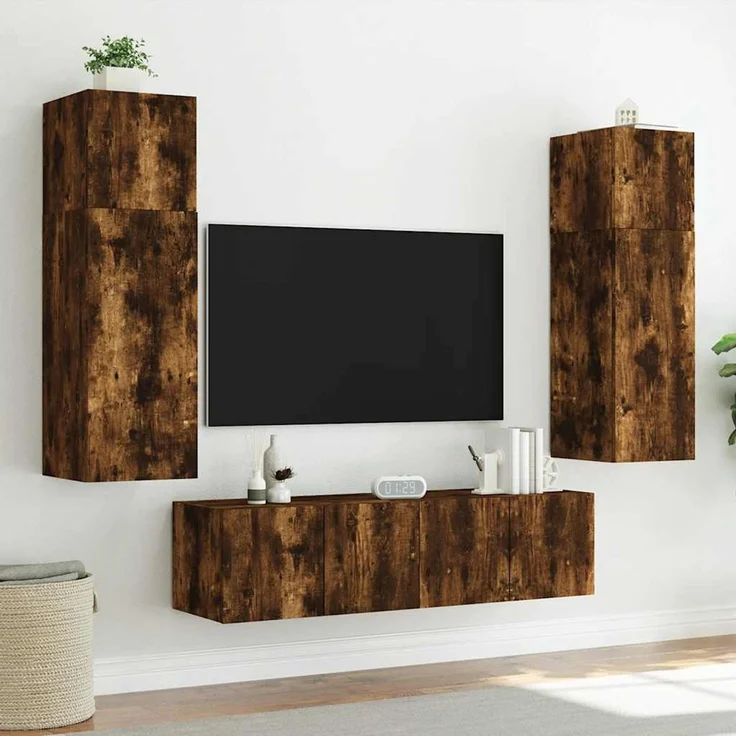 TV-Wandschrank, Fernsehschrank mit LED-Leuchten Räuchereiche 80 x 35 x 41 cm – Bild 6