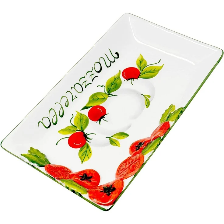 Lashuma Servierplatte Tomate Mozzarella, Keramik, (1-tlg, 26x16 cm), Servierteller rechteckig handbemalt Made in Italy – Bild 2