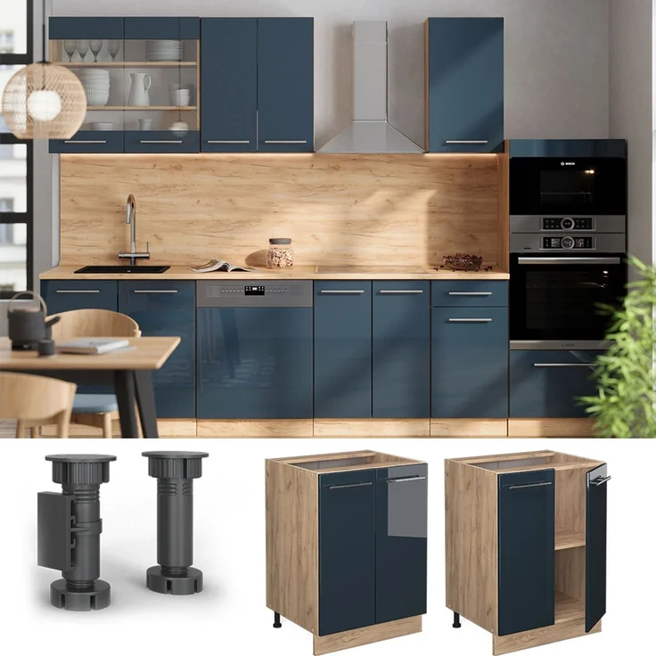 Küchenunterschrank Fame-Line Dunkelblau Hochglanz 60 cm ohne Arbeitsplatte Vicco – Bild 2