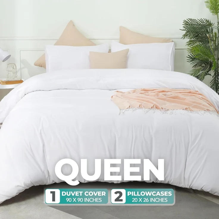 Utopia Bedding Bettbezug-Set mit Kissenbezügen – 3-teiliges Bettwäsche-Set mit Reißverschluss – 1 Bettbezug mit 2 Kissenbezügen – weich gebürstete Mikrofaser (Queensize, Weiß) – Bild 2