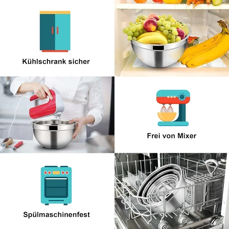 Homikit Edelstahl Rührschüssel Set 5tlg. Luftdicht Deckel 4.5L 2.7L 1.5L 1.2L – Bild 4