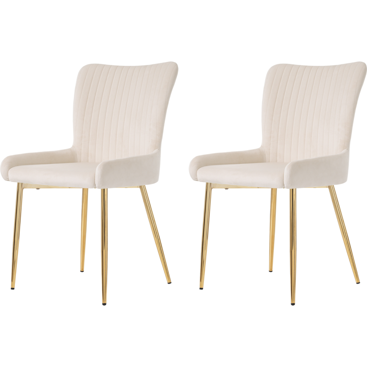 Esszimmerstuhl 2er-Set, Samt mit Metallgestell, Lounge-Design, 85x43x47, beige/gold – Bild 4
