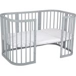 Waldin Babybett aus Holz 7in1 mit Matratze, mitwachsendes Kinder-Bett, belüftet, Boden 5-fach verstellbar, All-Inclusive-Set Holz grau, Ohne Stoffset