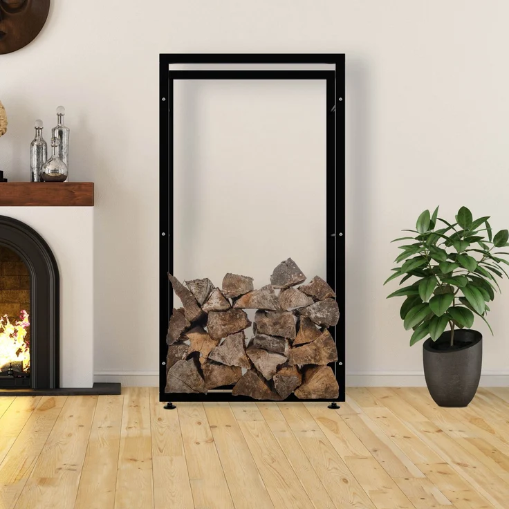 DELUKE® Kaminholzregal innen Metall SATLO - für Feuerholz Brennholzregal innen Kaminholzständer Kaminholzhalter Feuerholzregal InnenSchwarz, 25x80x150cm – Bild 4