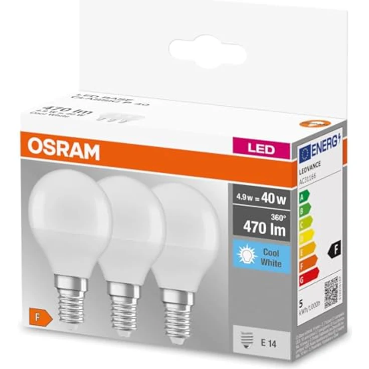 OSRAM LED-Tropfen E14 4,9W Base P40, matt, 3er Pack, 4.000K, nicht dimmbar – Bild 1