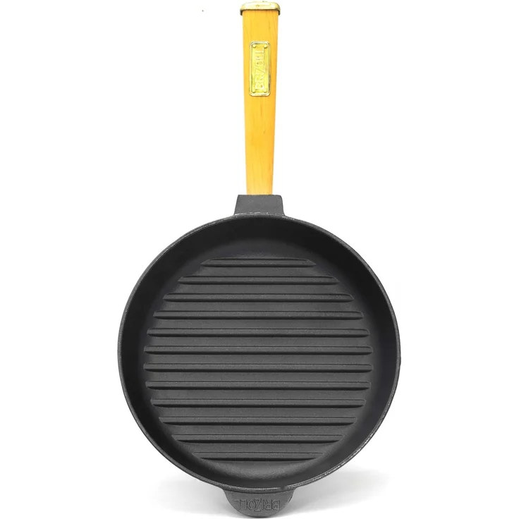 Ø26cm Grillpfanne aus Gusseisen mit Glasdeckel Induktion Holzgriff Bratpfanne Pfanne Feuerpfanne – Bild 2