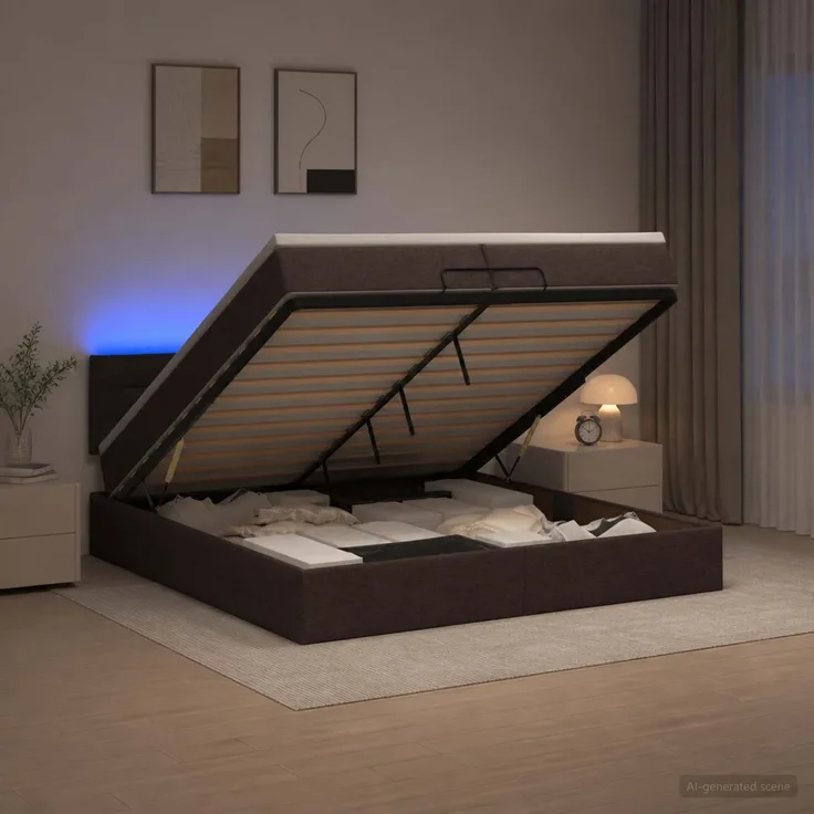 vidaXL Ottoman-Bett mit Matratze und LED Dunkelbraun 200 x 200 cm 3456853