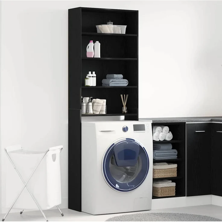 vidaXL Waschmaschinen-Schrank Schwarz Eichen-Optik 64 x 24 x 190 cm 862668 – Bild 1